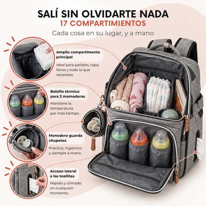 Mochila Maternal 3 en 1 — con Cambiador y Cuna Plegable