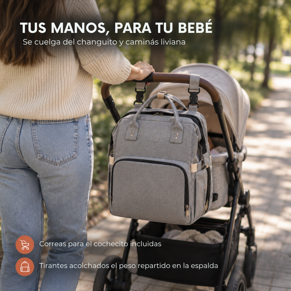 Mochila Maternal 3 en 1 — con Cambiador y Cuna Plegable