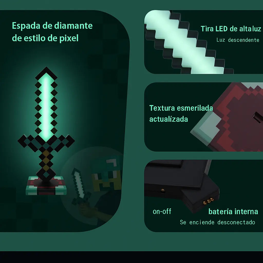 Espada de Diamante de Minecraft con Luz LED — Recargable